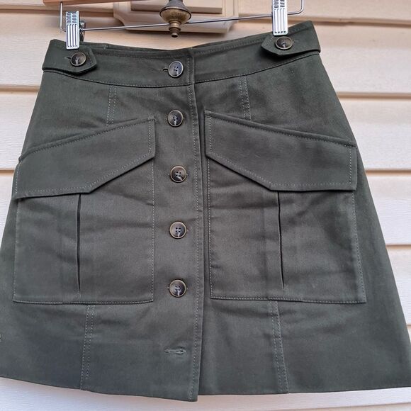 Rachel Roy olive miniskirt, full button down closure,waist flaps,front pockets 0 - Picture 1 of 9